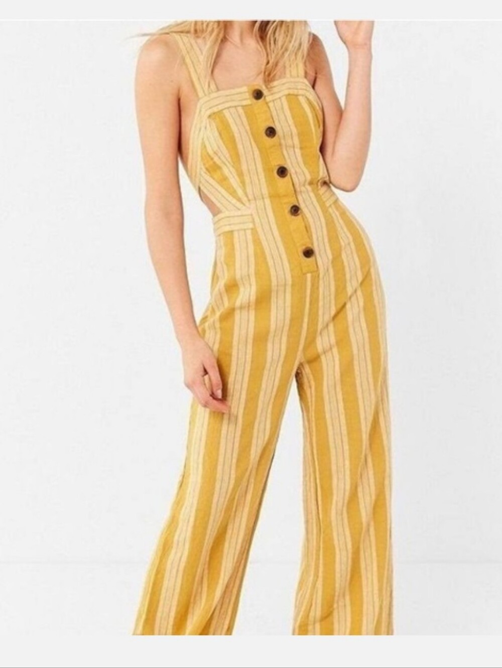NWT Urban Outfitters Gold Striped Linen Blend Jumpsuit Size 6 Wide Leg